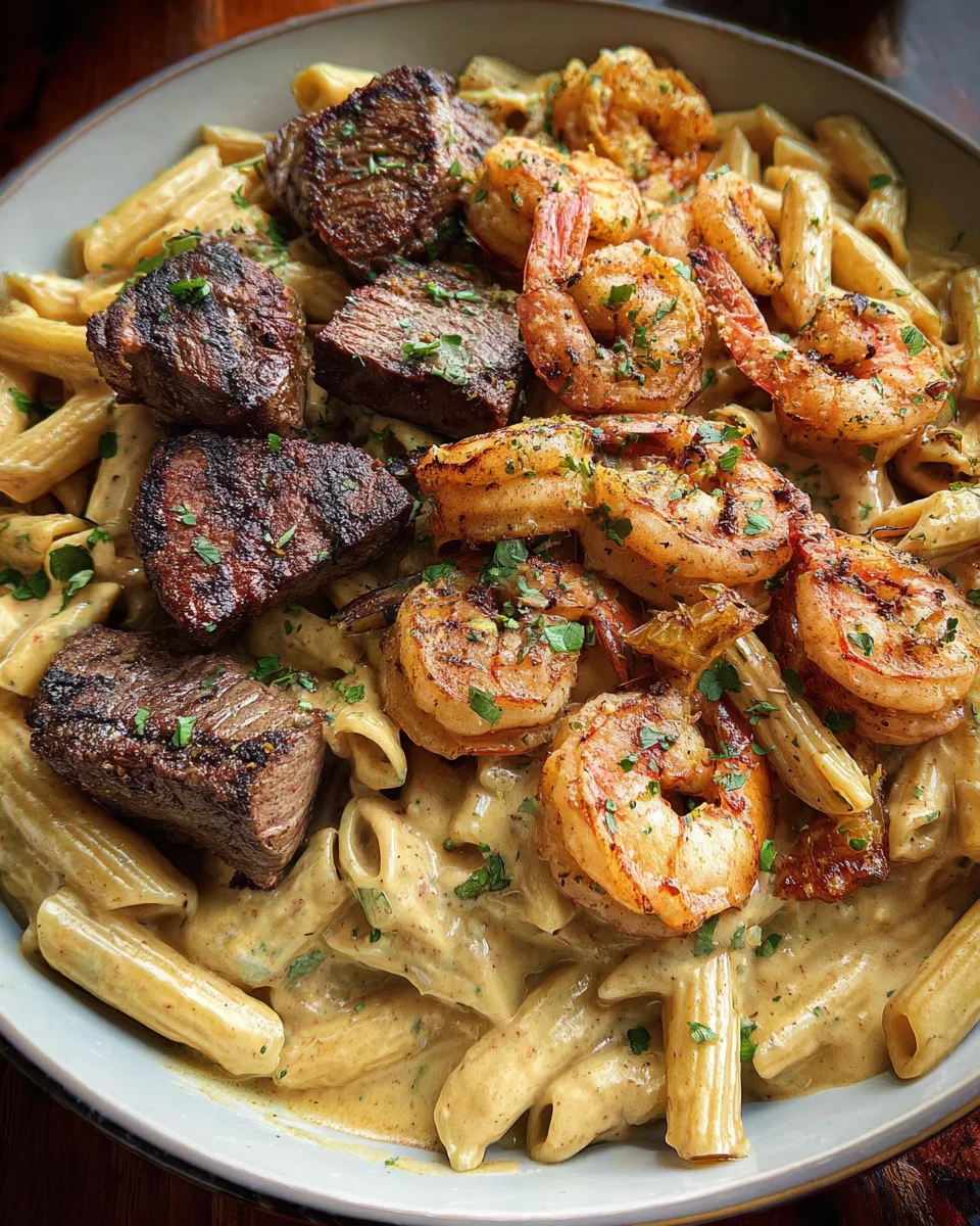 Blackened Steak and Shrimp Alfredo 17 Blackened