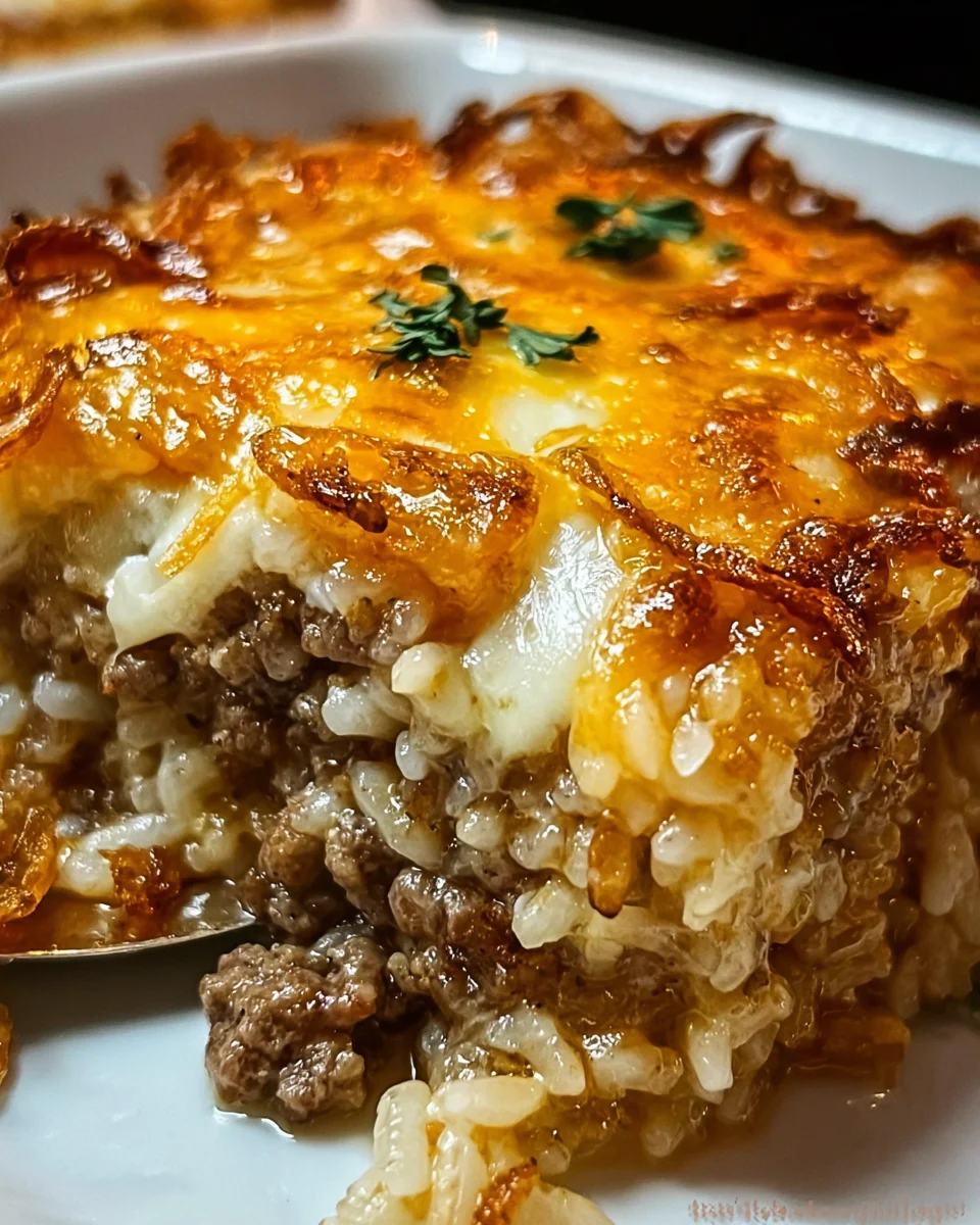 French Onion Ground Beef and Rice Casserole