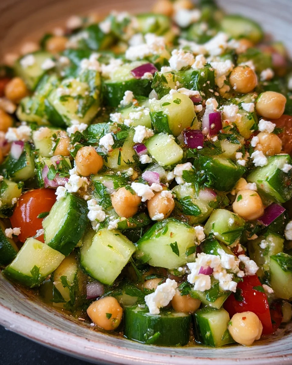 Herby Cucumber Salad with Feta and Chickpeas