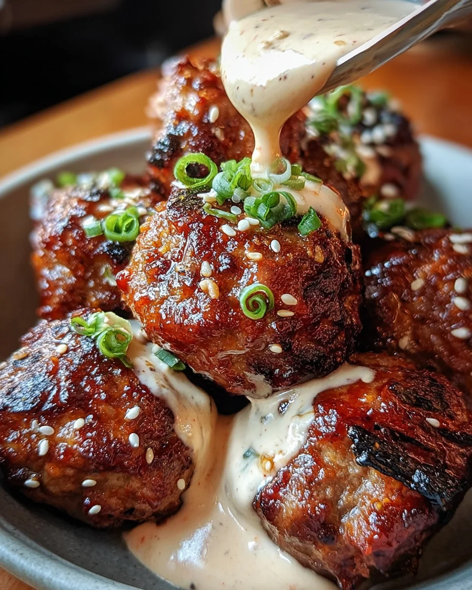Korean BBQ Meatballs with Spicy Mayo Dip