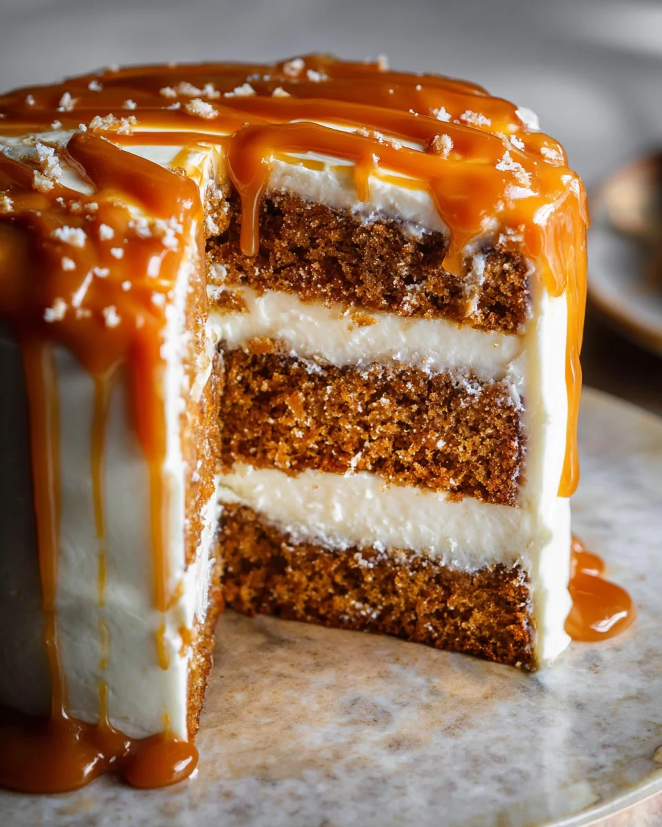 Pumpkin Cake with Cream Cheese Frosting and Salted Caramel Drizzle 35 Pumpkin