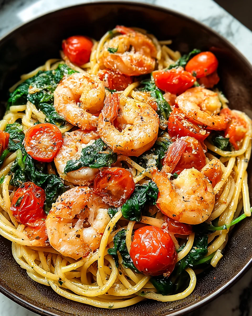 Tomato Spinach Shrimp Pasta