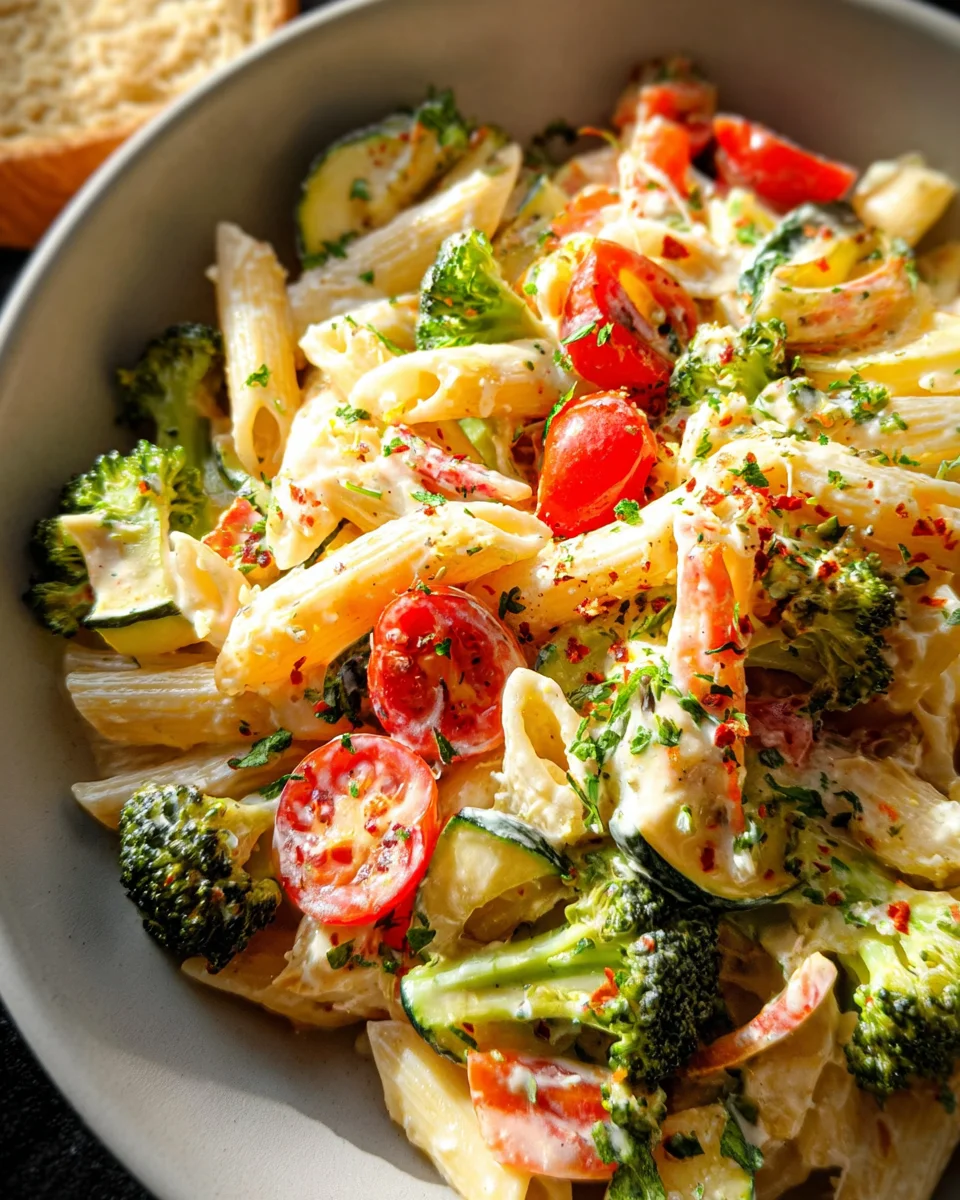 Vegan Pasta Primavera with Creamy Garlic Cashew Sauce