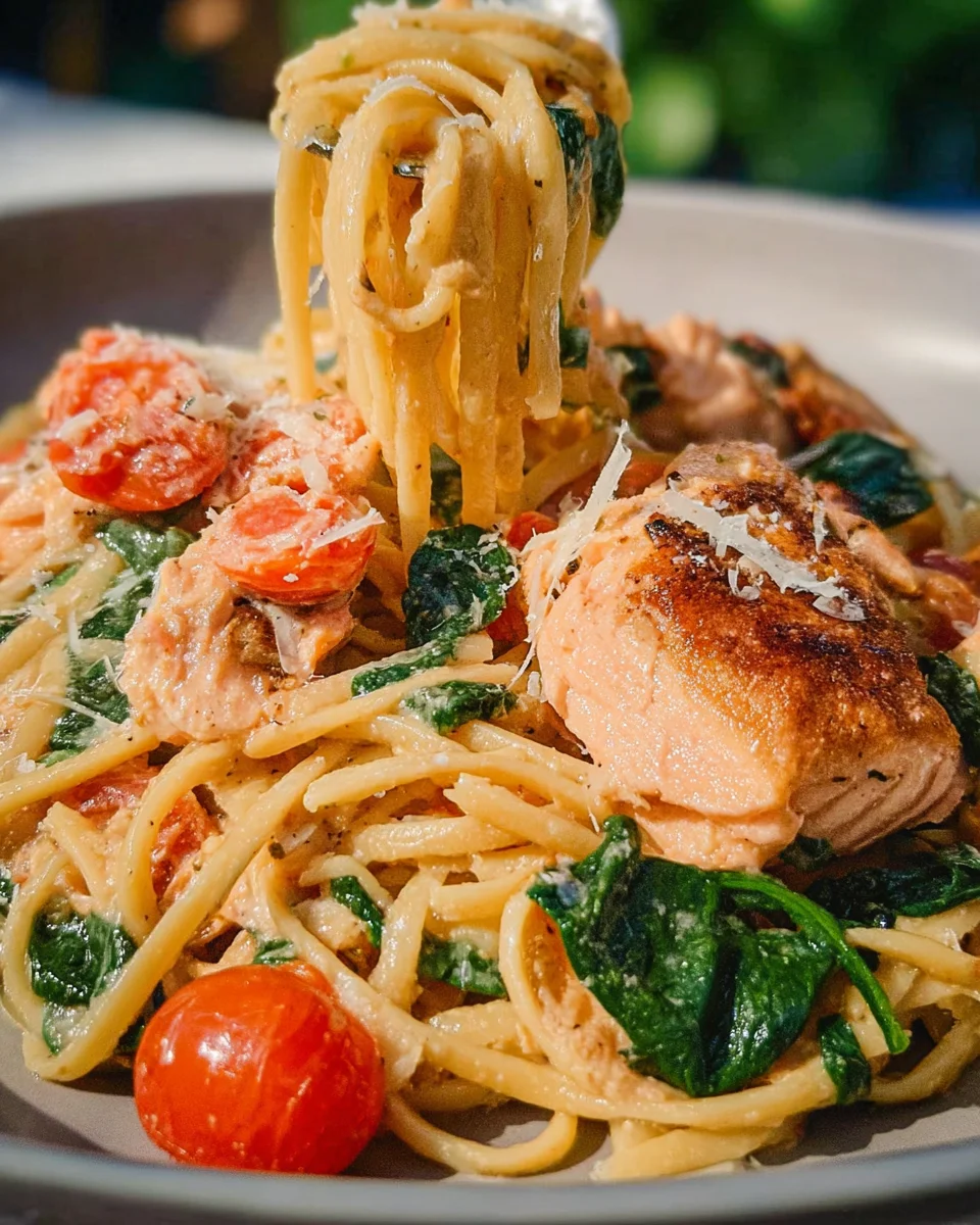 Healthy & Creamy Tuscan Salmon Pasta