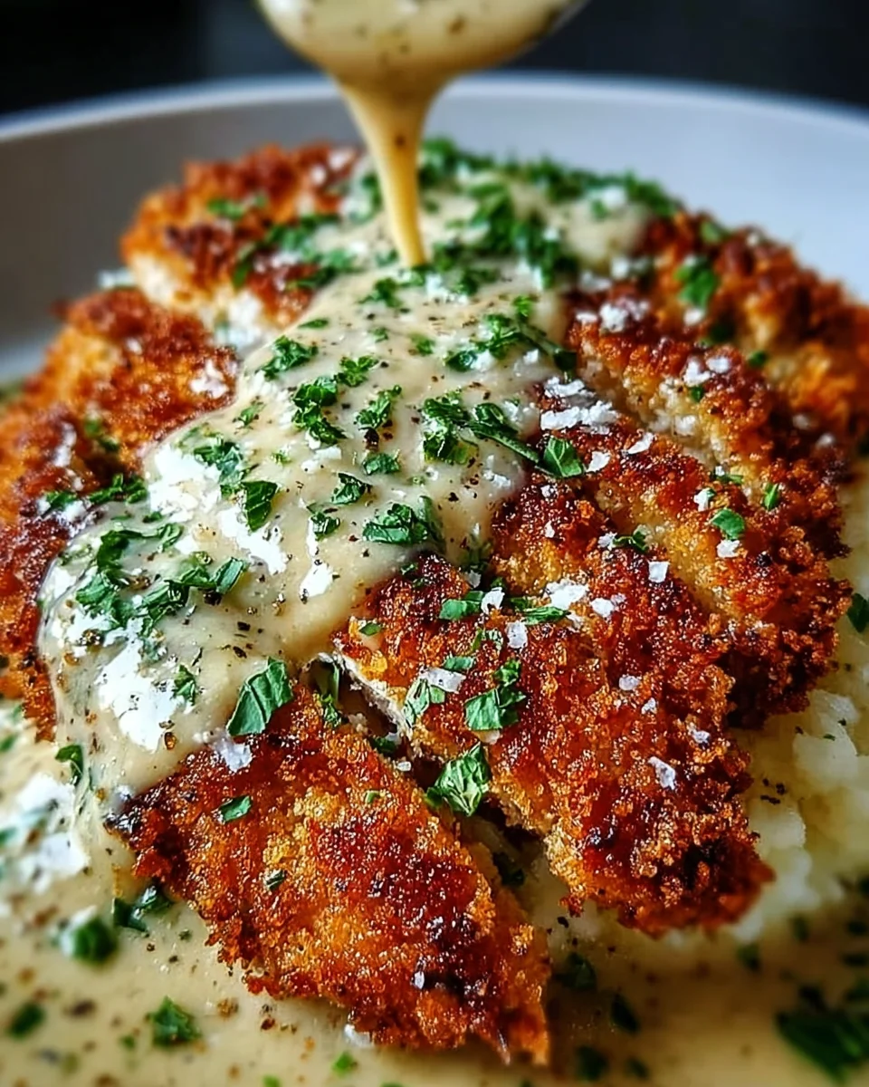 Crispy Parmesan Chicken with a Rich Garlic Sauce