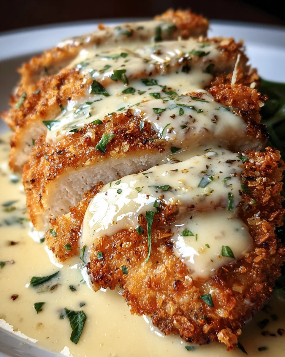 Crispy Parmesan Chicken with a Rich Garlic Sauce
