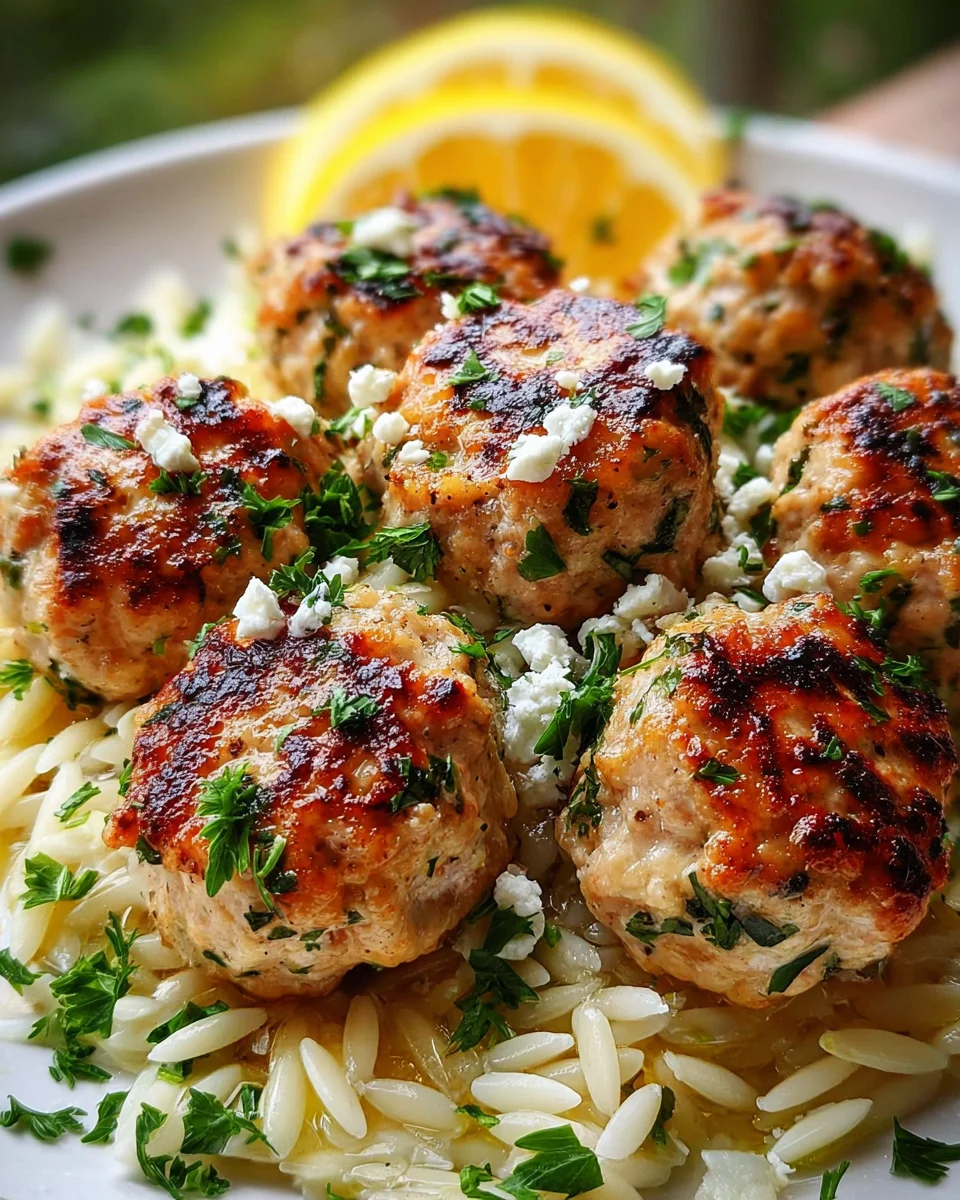 Greek Chicken Meatballs with Lemon Orzo