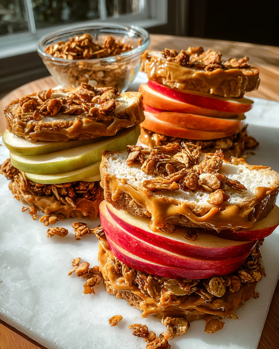 Peanut Butter Apple Sandwiches with Granola