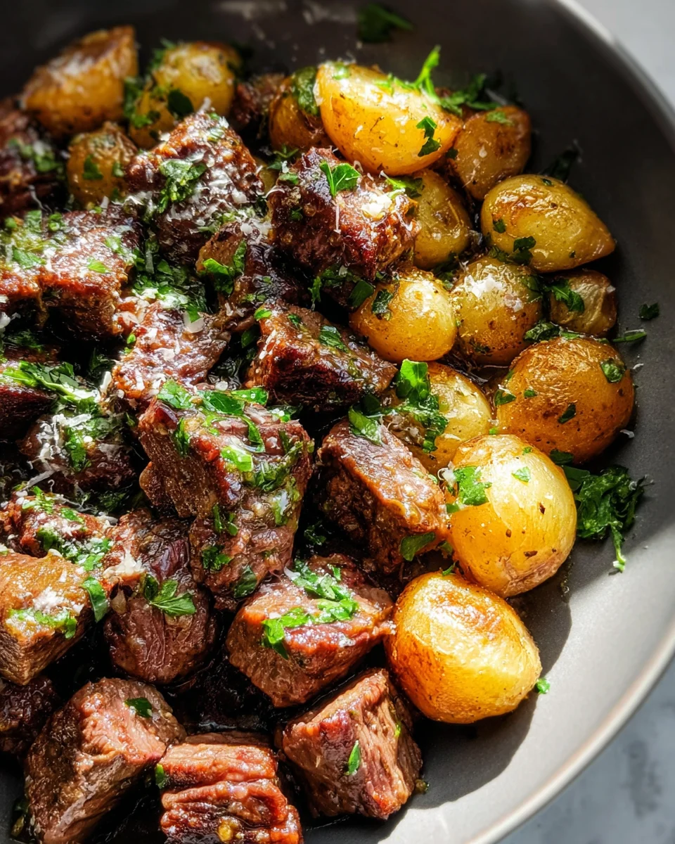 Slow Cooker Garlic Butter Beef Bites & Potatoes