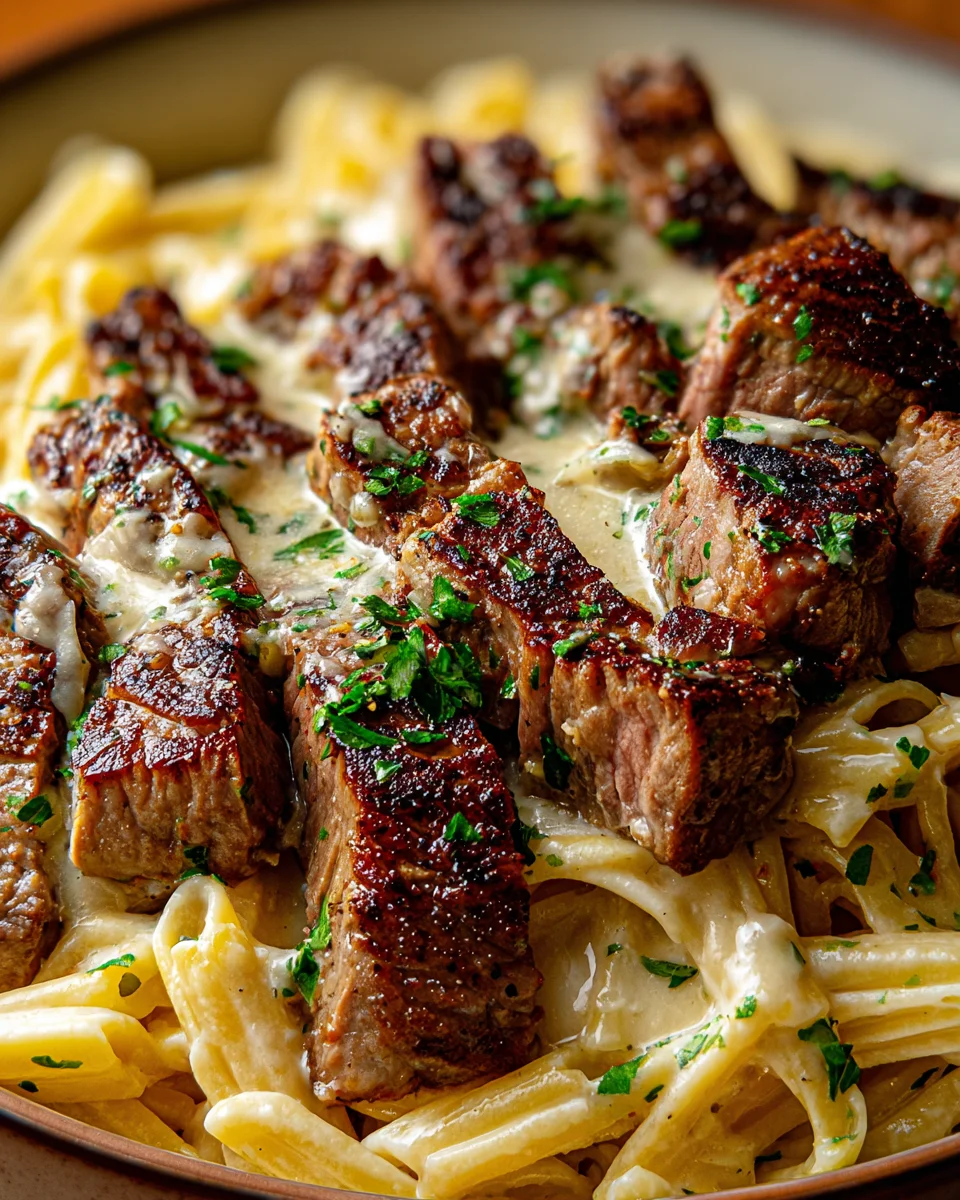 Steak and Creamy Garlic Parmesan Pasta 17 Steak