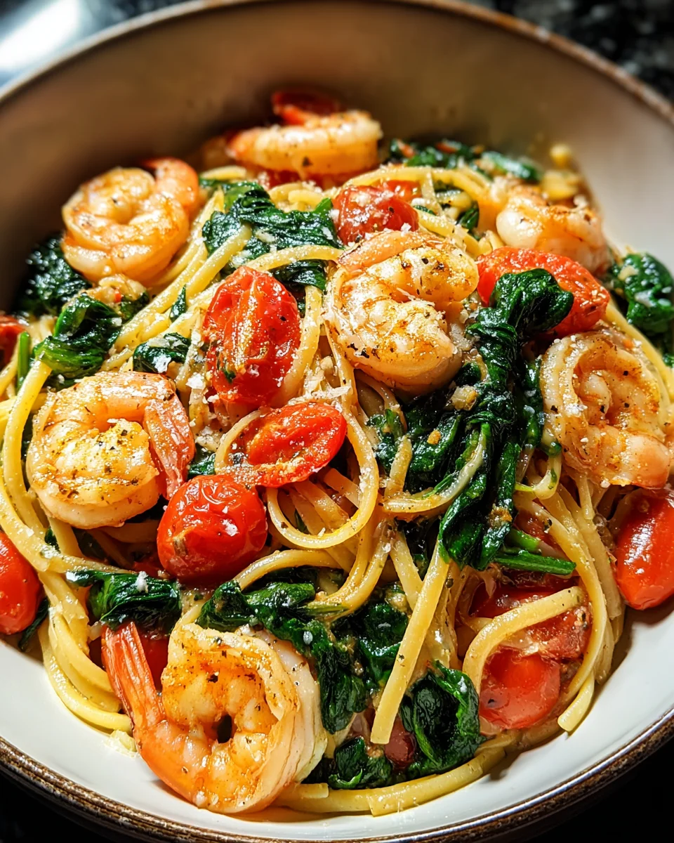 Tomato Spinach Shrimp Pasta