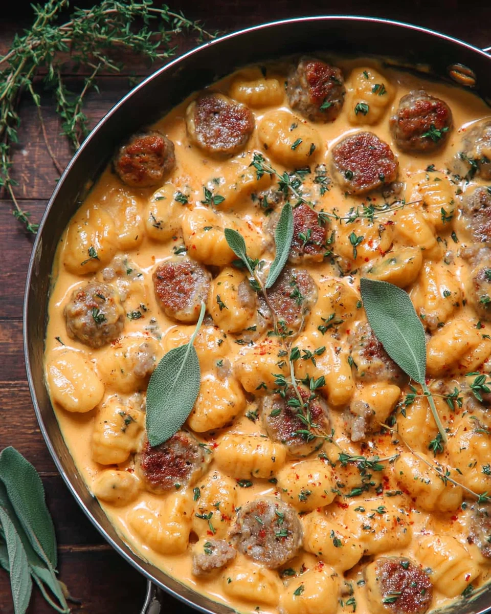 Creamy Butternut Squash Gnocchi with Sausage, Thyme, and Sage