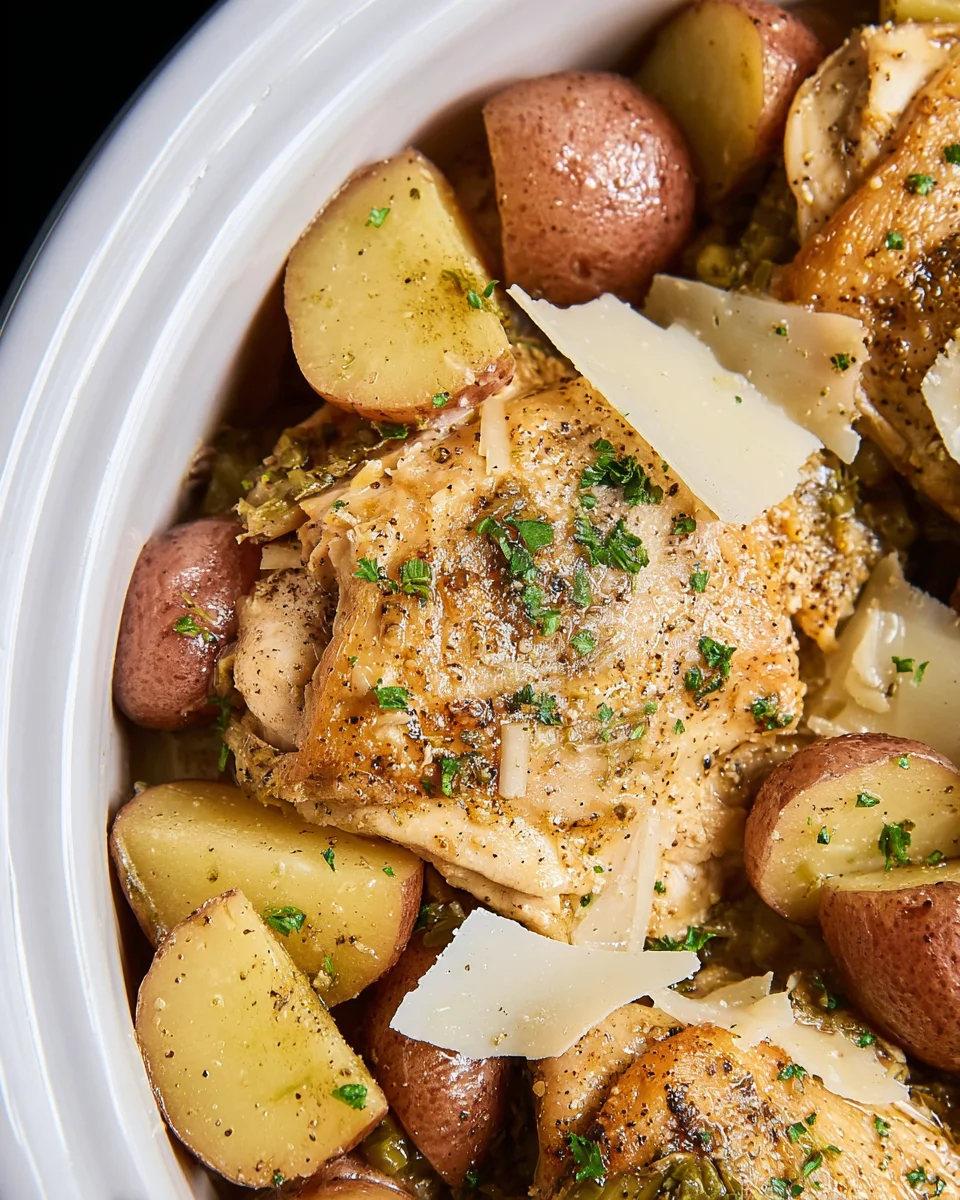 Garlic Parmesan Crockpot Chicken and Potatoes