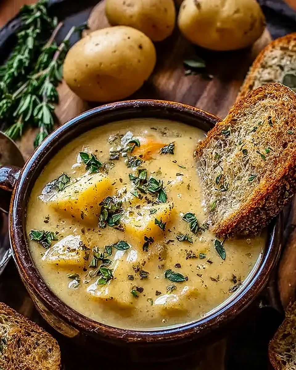 Hearty Cheddar Garlic Herb Potato Soup Recipe
