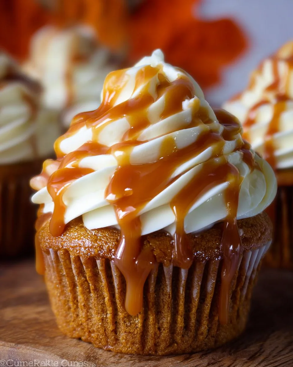 Pumpkin Cupcakes with Salted Caramel Cream Cheese Frosting