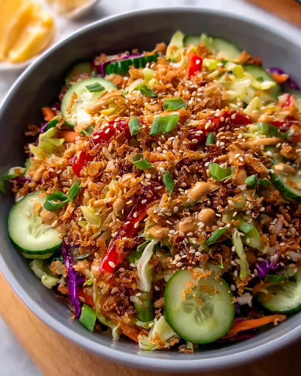 Quick Crispy Rice Salad with Peanut Sesame Dressing