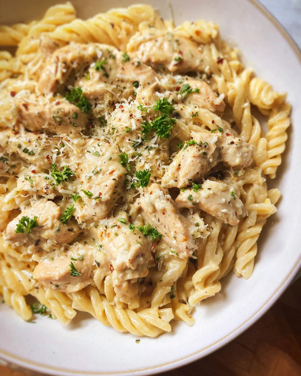 The Best Crockpot Garlic Parmesan Chicken Pasta Recipe
