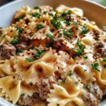 Beef and Bowtie Pasta with Alfredo Sauce