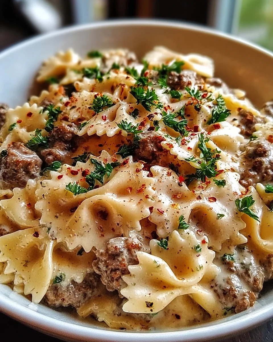 Beef and Bowtie Pasta with Alfredo Sauce 21 Beef and Bowtie Pasta with Alfredo Sauce