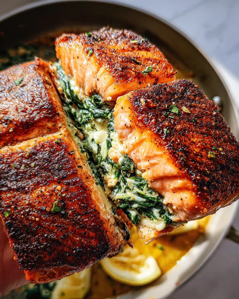 Blackened Salmon Stuffed with Spinach & Parmesan 1 Blackened Salmon Stuffed with Spinach & Parmesan