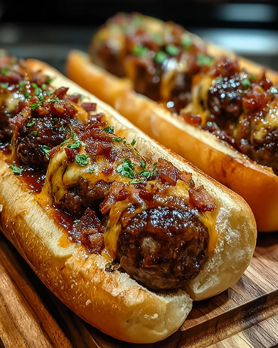Bourbon BBQ Bacon Cheeseburger Meatball Subs Ready in 30 Minutes