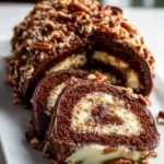 Decadent German Chocolate Coconut Pecan Roll Cake