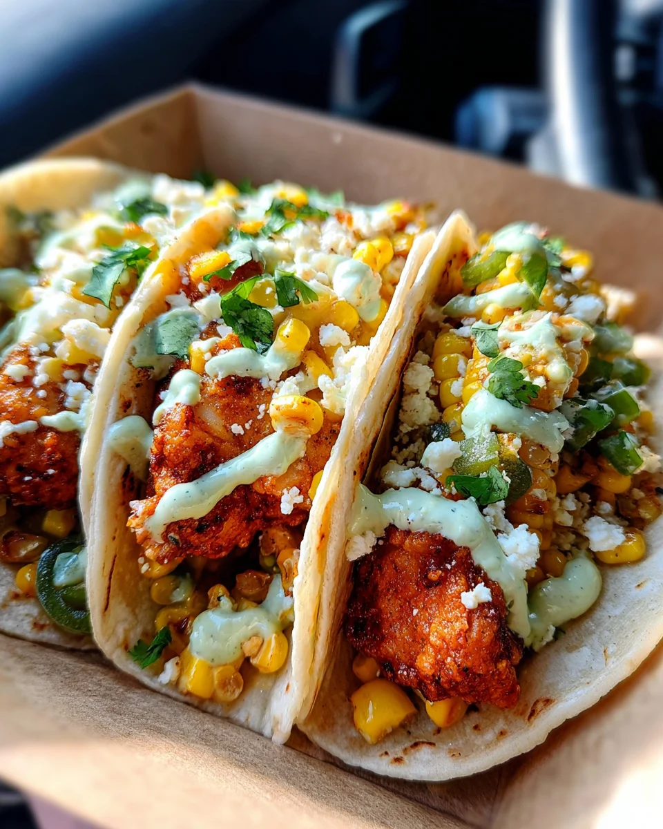 Fried Chicken Street Corn Tacos with Jalapeño Lime Ranch