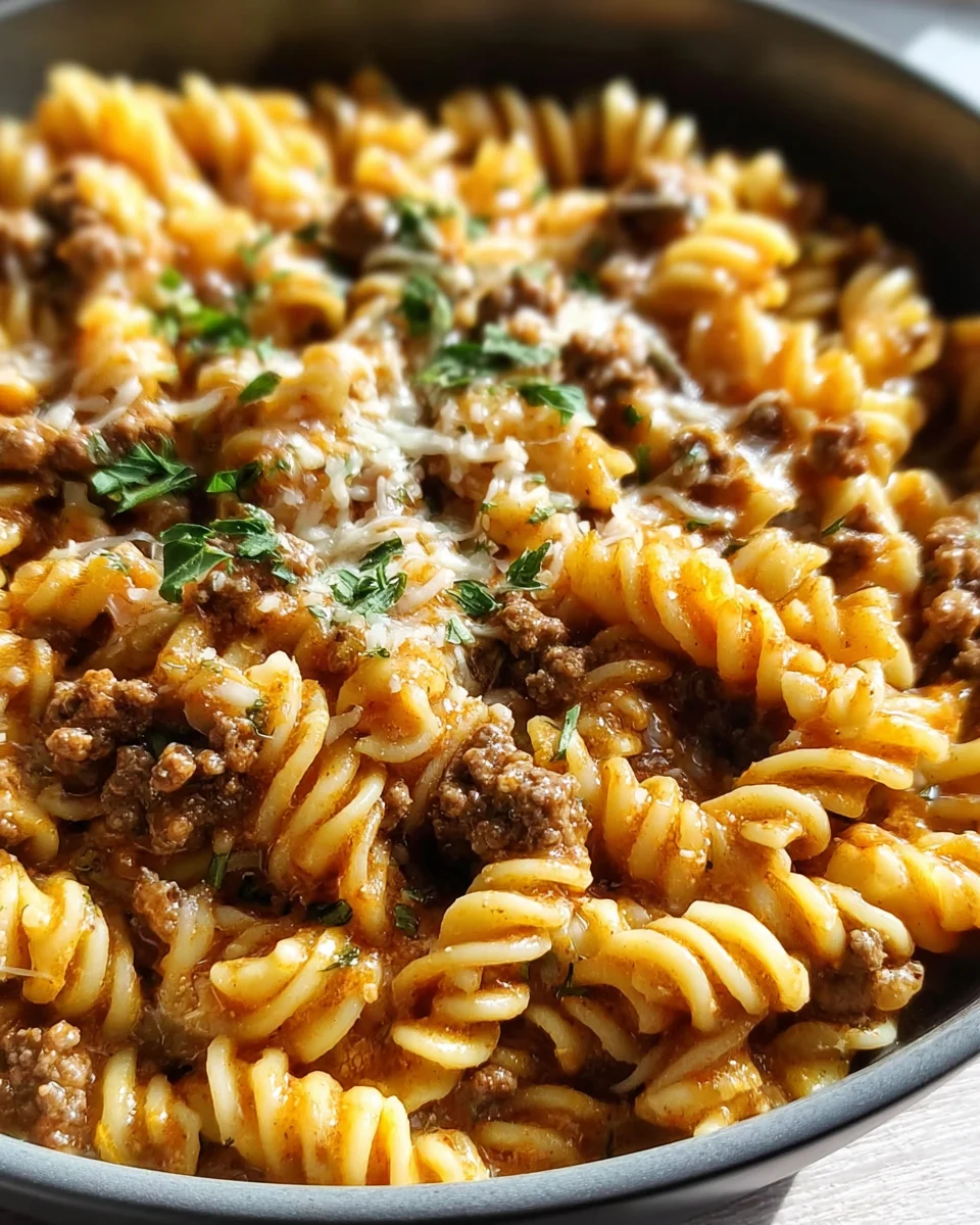 Beef and Rotini in Garlic Parmesan Sauce
