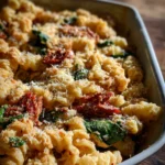 Baked Boursin Cheese Pasta with Sundried Tomatoes and Spinach