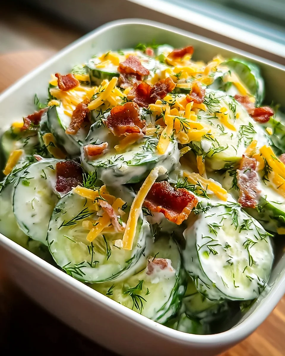 Creamy Cucumber Salad with Bacon and Cheese
