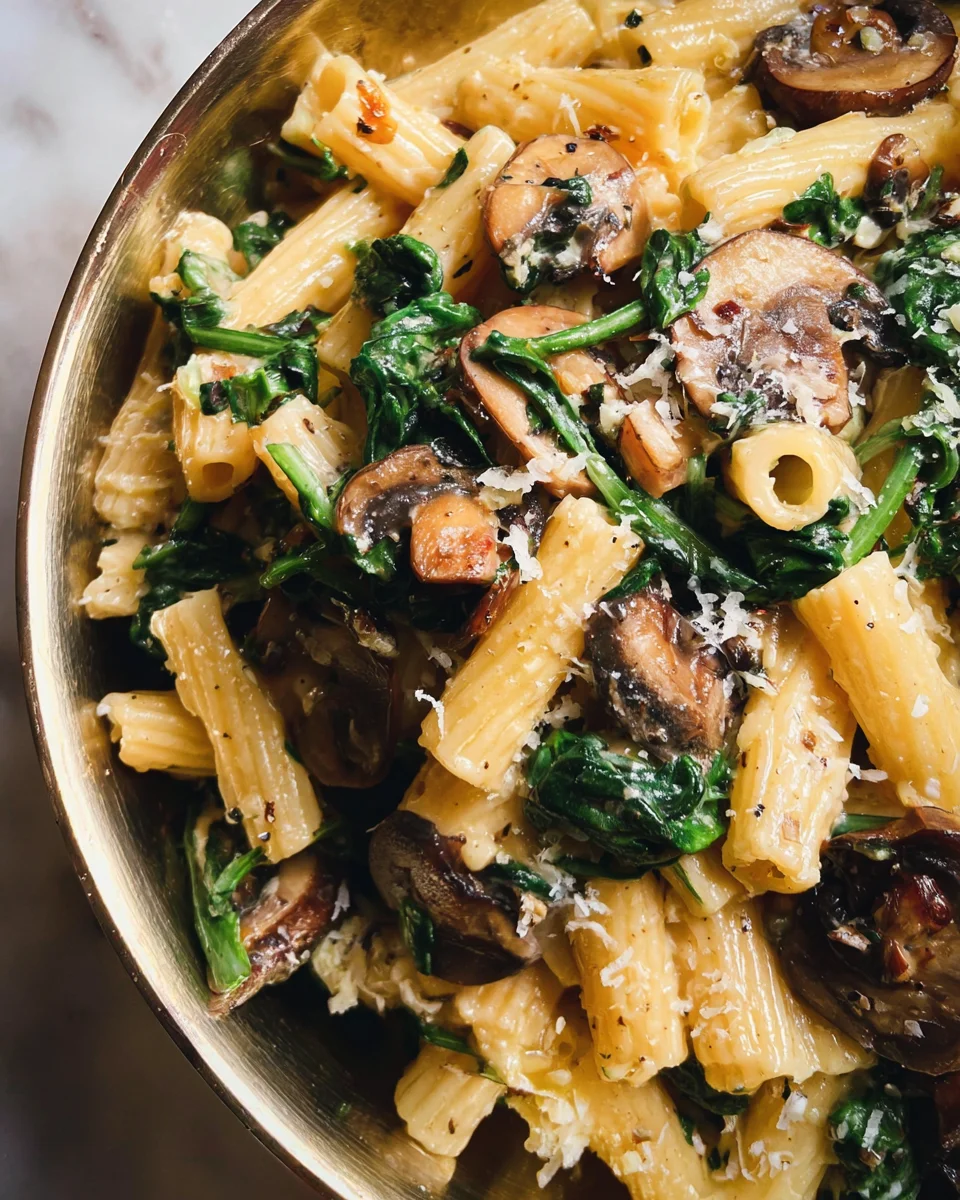 Creamy Parmesan Spinach Mushroom Pasta