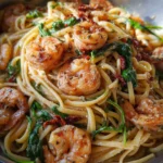 Creamy Tuscan shrimp linguine
