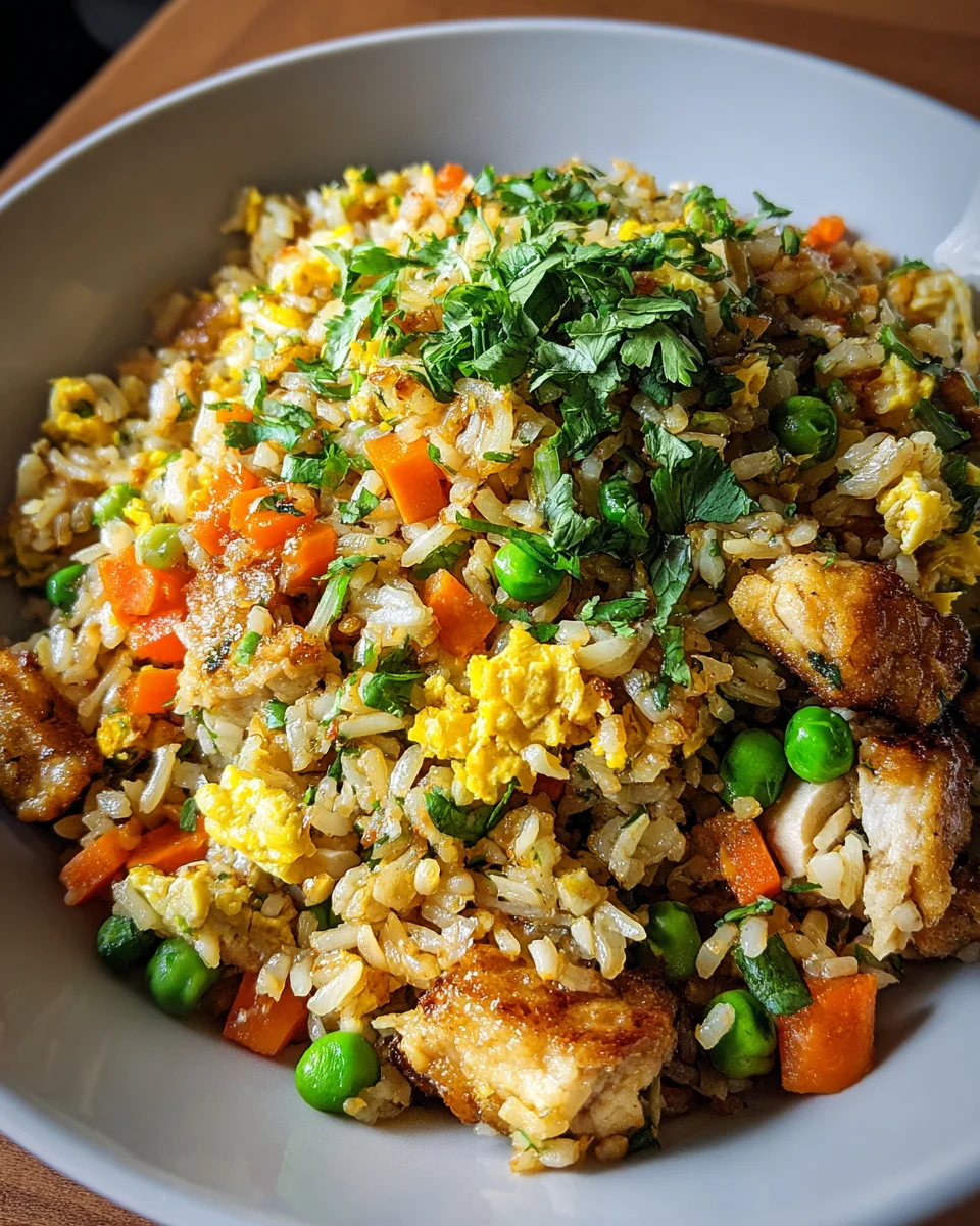 High Protein Crispy Garlic Chicken Fried Rice