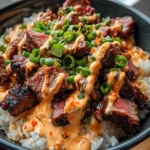 Korean BBQ Steak Rice Bowls with Spicy Cream Sauce
