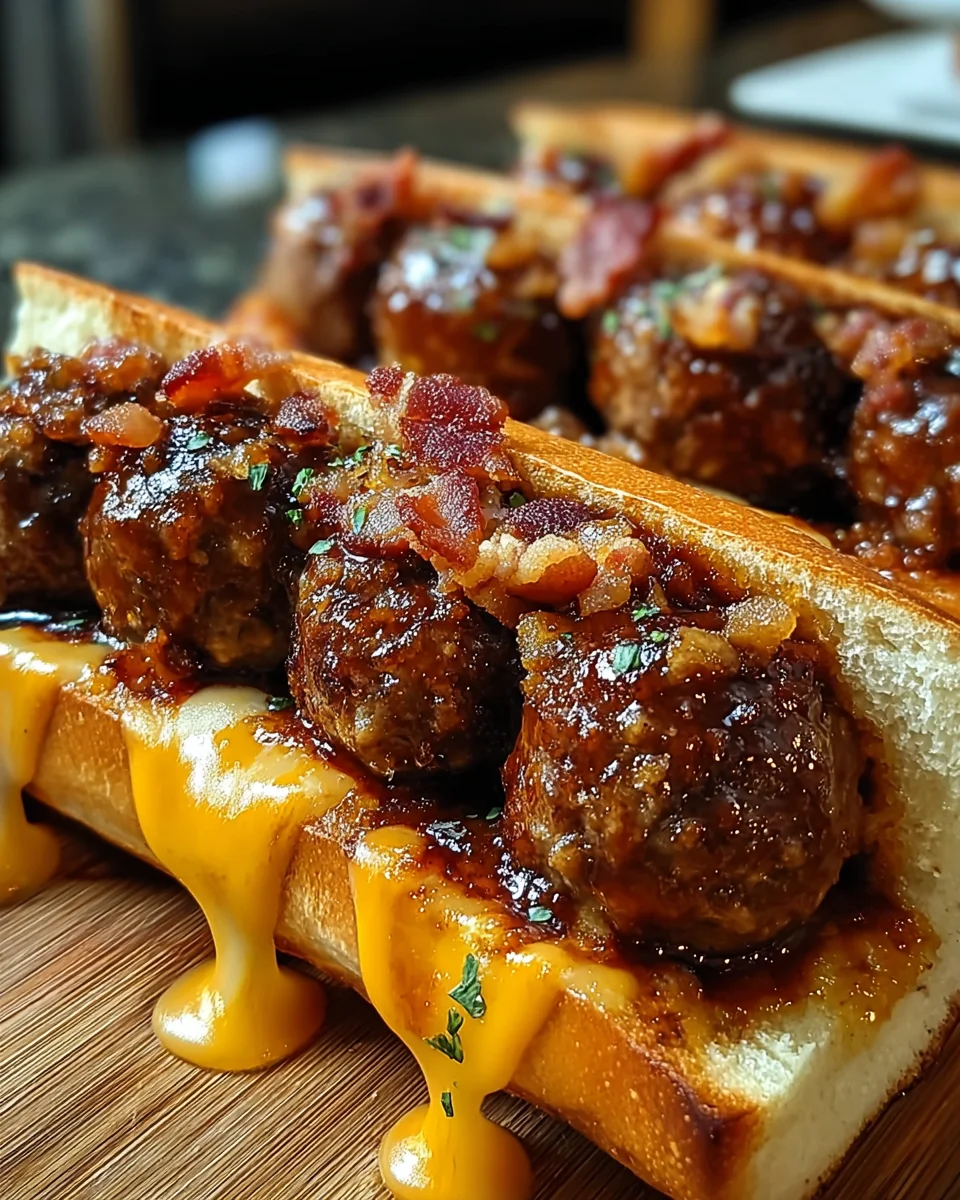 Bourbon BBQ Bacon Cheeseburger Meatball Subs