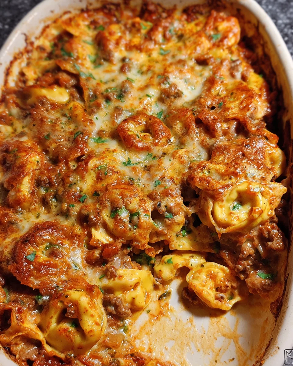 Cheesy Baked Tortellini Casserole With Meat Sauce