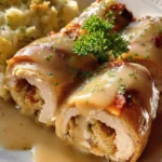 Easy Turkey & Stuffing Roll Ups with Creamy Gravy