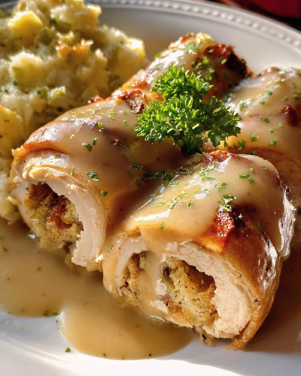 Easy Turkey & Stuffing Roll Ups with Creamy Gravy