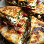 Mediterranean Quesadillas with Spinach, Feta, Mozzarella, and Red Onion