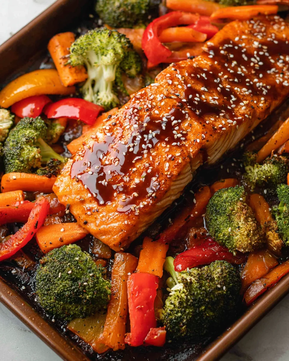One Pan Baked Teriyaki Salmon and Vegetables