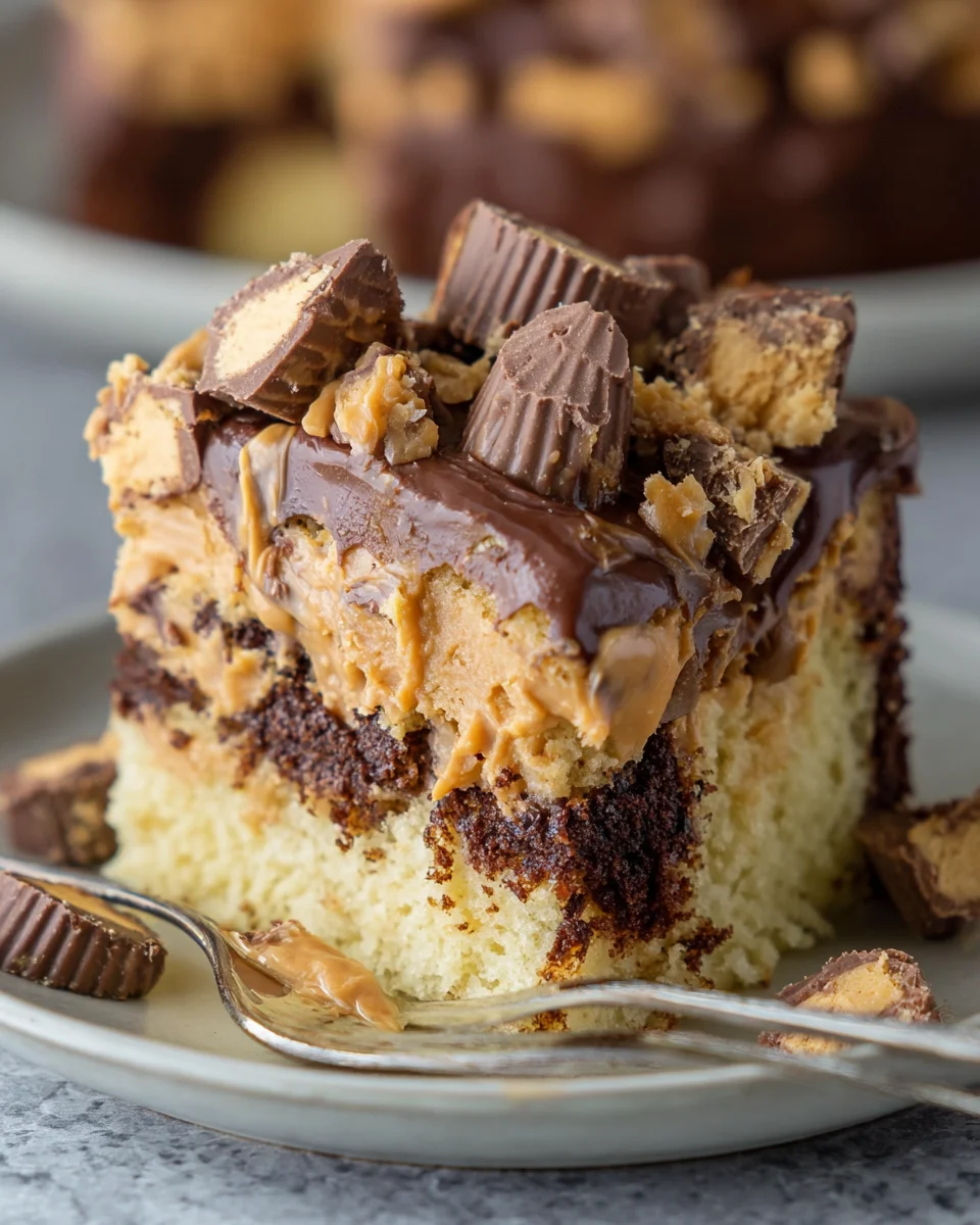 Peanut Butter Chocolate Poke Cake