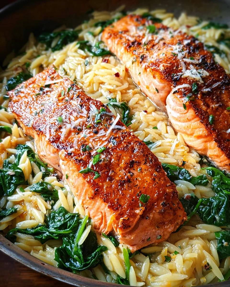 One Skillet Salmon with Lemon Orzo