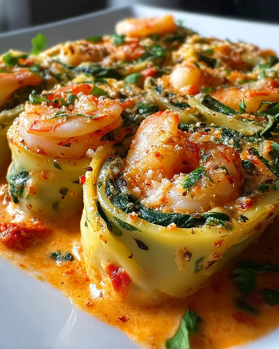 Shrimp and Spinach Stuffed Pasta Rolls with Roasted Red Pepper Cream 25 Shrimp and Spinach Stuffed Pasta Rolls with Roasted Red Pepper Cream